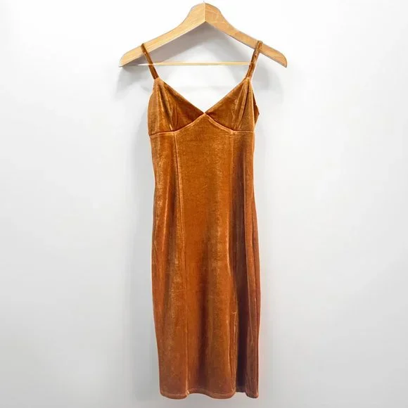 Forever 21 Dresses Copper Gold Velvet Midi Dress W Adjustable Straps Poshmark